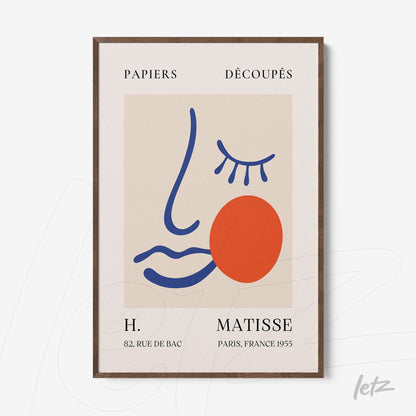 framed modern artwork featuring colorful line drawing with dark wood frame