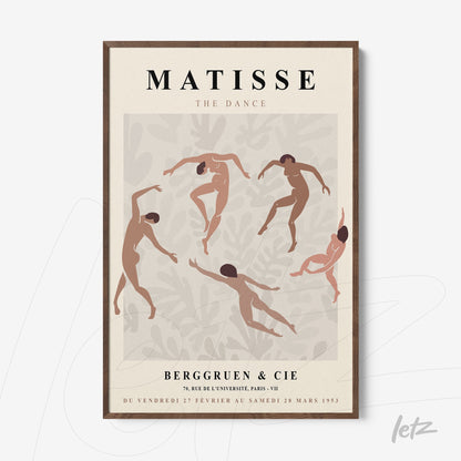 framed artwork of matisse depicting dance in a dark wood frame