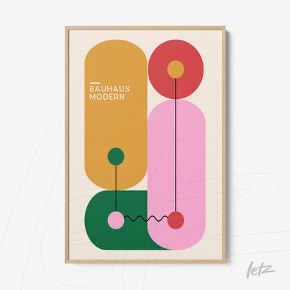 poster print featuring modernist geometric art with light wood frame