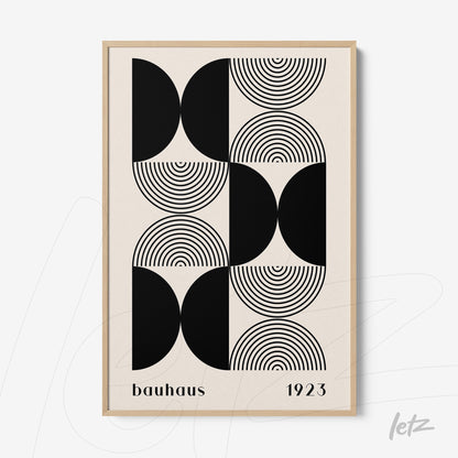 poster featuring geometric bauhaus design with light wood frame