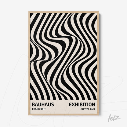 poster print of abstract wavy black and white lines in a light frame