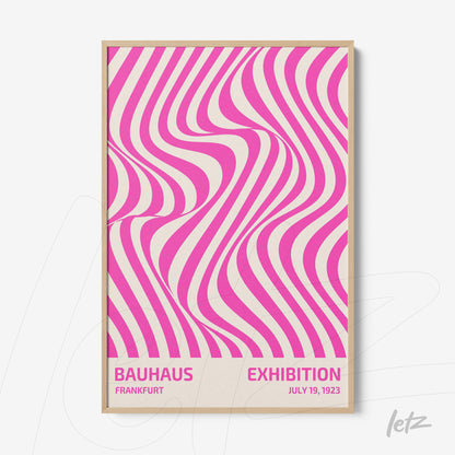 poster featuring pink wavy geometric lines on a beige background with a light frame