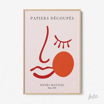 framed wall art featuring modern Matisse design with geometric shapes and vibrant colors in light wooden frame