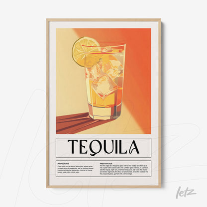 vintage style wall art featuring tequila cocktail in a beige frame with black accents