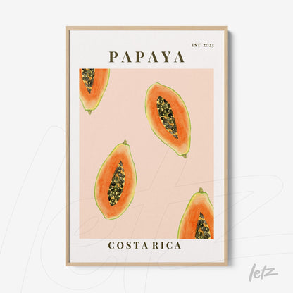 framed wall art featuring papaya illustrations on a pink background with stylized text above and below