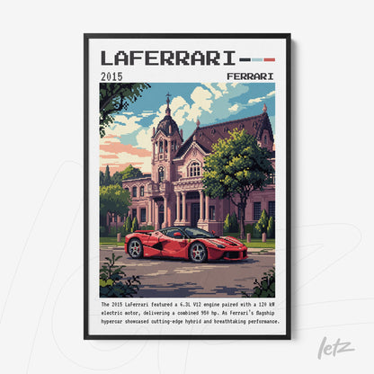 pixel art print of Laferrari car parked in front of an elegant building