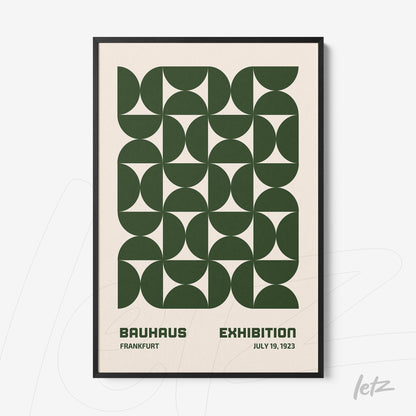 poster with green geometric Bauhaus style design in black frame