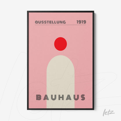 poster print featuring bauhaus style art with red circle and geometric shapes in black frame