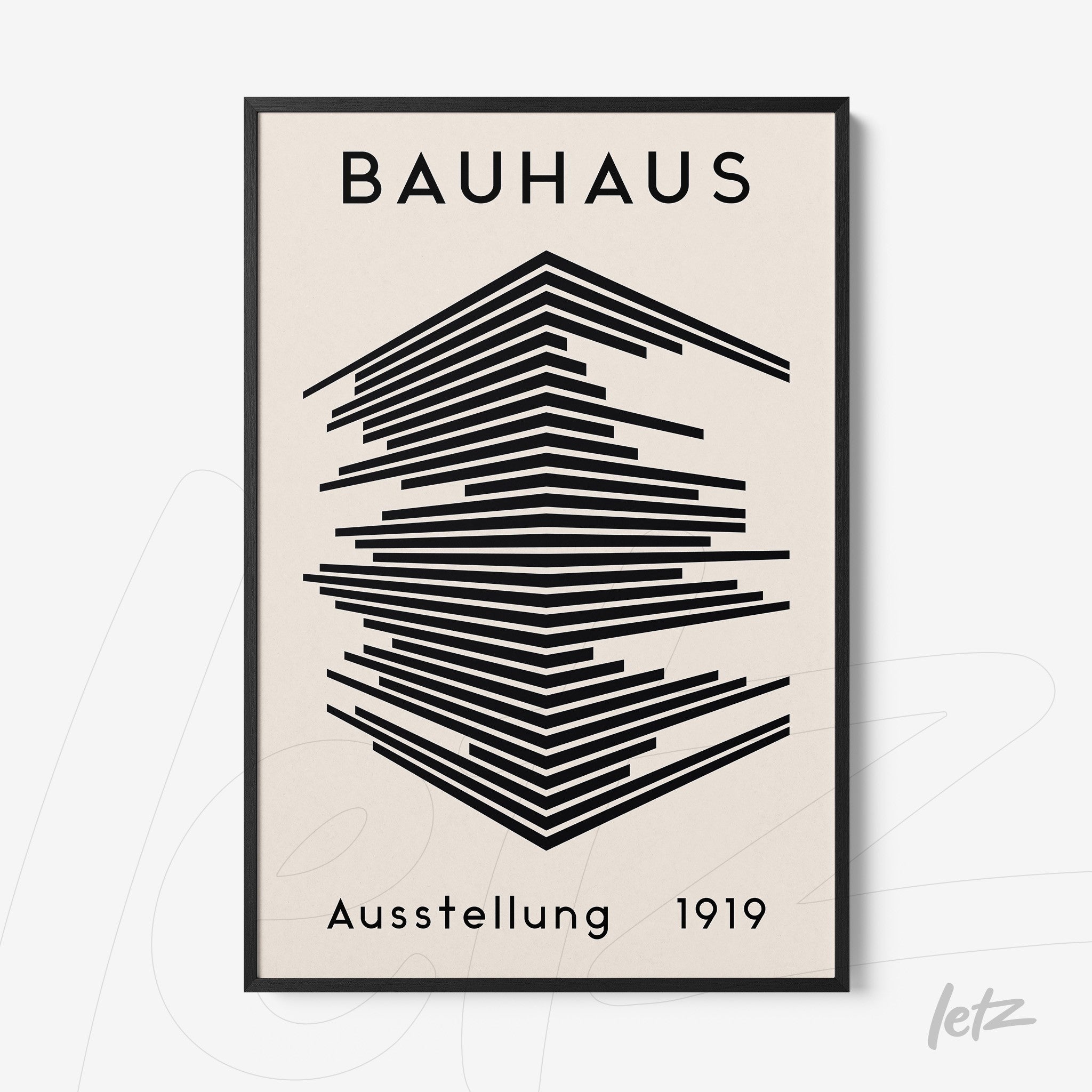 poster print featuring black geometric lines in Bauhaus style with thin black frame
