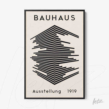 poster print featuring black geometric lines in Bauhaus style with thin black frame