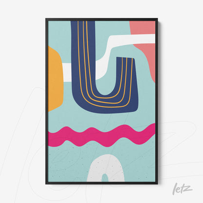 ```json
{
  "alt": "quadro boho com formas geométricas e cores modernas em moldura preta",
  "alt_en": "boho style framed art with geometric shapes and modern colors in black frame"
}
```