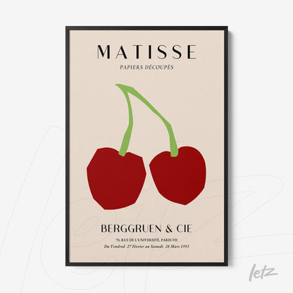 framed modern art print of cherries against a light background