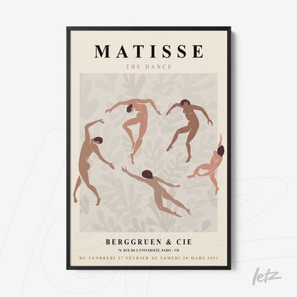 framed artwork featuring stylized dancing figures in earthy tones with black frame