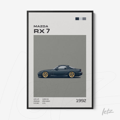 framed digital art of 1992 Mazda RX-7 with black frame