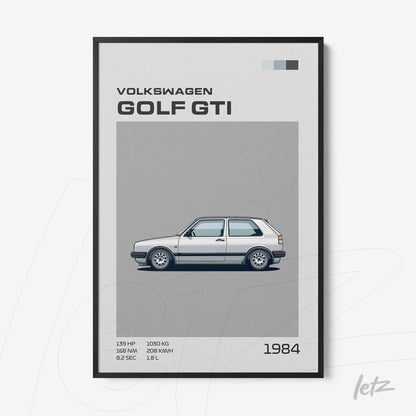 framed minimalist illustration of Volkswagen Golf GTI in black frame
