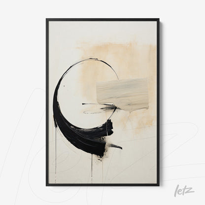 abstract wall art in neutral tones with black brush strokes in black frame