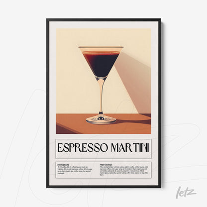 framed digital art of espresso martini cocktail with black frame