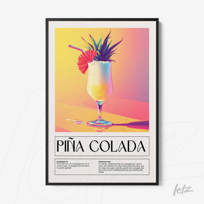 vibrant digital art print of piña colada cocktail in colorful background