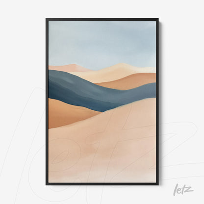 abstract wall art depicting desert landscapes with a black frame
