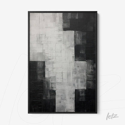 abstract wall art in black and white featuring three-dimensional texture in black frame