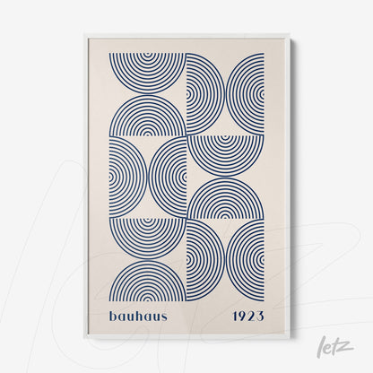 poster print featuring blue geometric illustration in bauhaus style within white frame