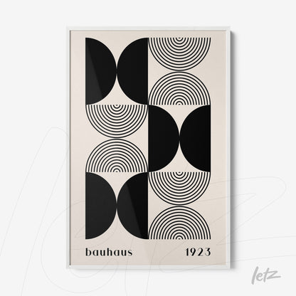 canvas art with black and white geometric bauhaus style from 1923 in a white frame
