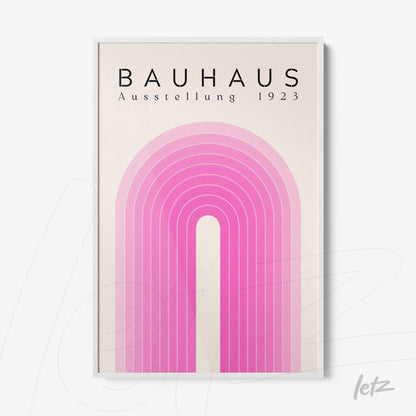 poster with pink arch geometric design in Bauhaus style framed in white