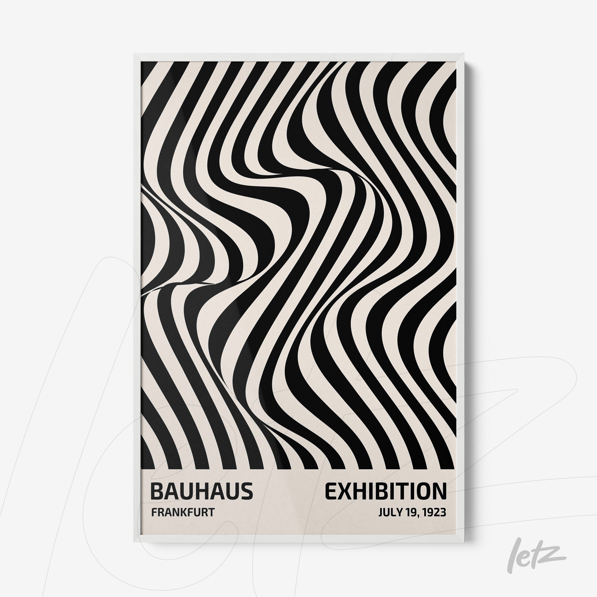 poster print featuring black and white geometric bauhaus style art in a white frame