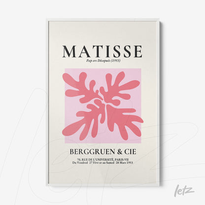 decorative wall art featuring stylized shapes in shades of pink with the name 'MATISSE' in large letters at the top against a light background