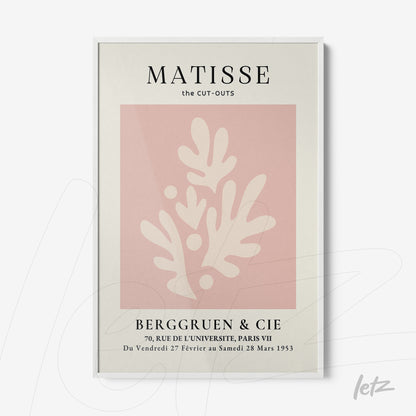 decorative wall art featuring Matisse cut-outs on light pink background with elegant white frame