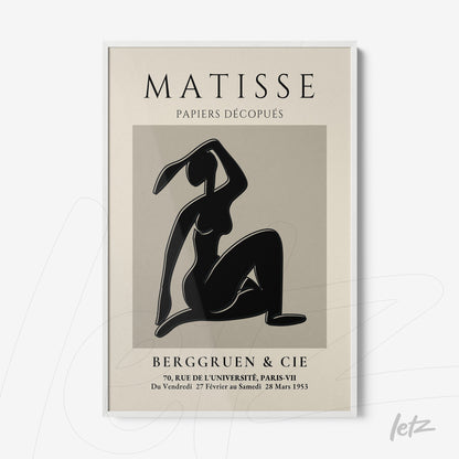 framed art print featuring a cut-out female figure in black against a light background