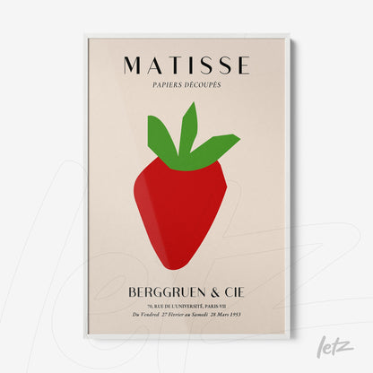 framed wall art featuring modern strawberry design on light background with white frame