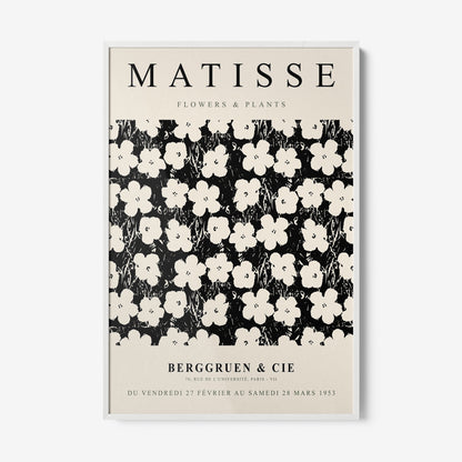 framed artwork featuring retro flower design in black and white background