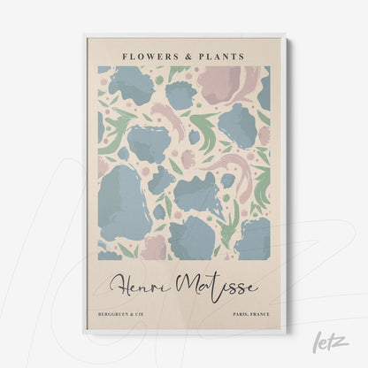 framed wall art featuring a modern floral illustration on a light background with white frame