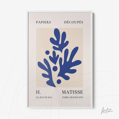framed modern art featuring paper cutout style by Matisse with a white frame and light background