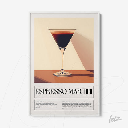 minimalist framed art of espresso martini cocktail with white frame