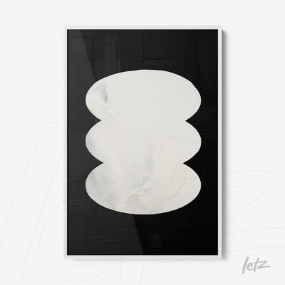 framed abstract wall art in black and white with a white organic shape