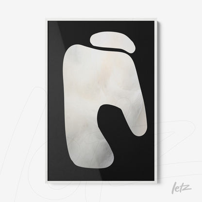 framed wall art featuring abstract design on black background with light-toned stylized figure