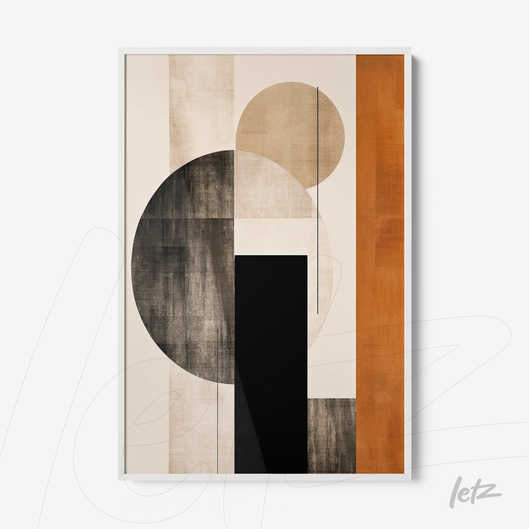 framed wall art featuring abstract design in earthy tones with geometric shapes