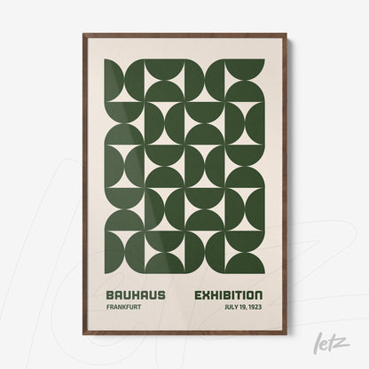 poster with green geometric design in dark wood frame
