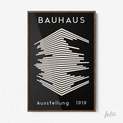 poster featuring bauhaus geometric art in a dark wooden frame