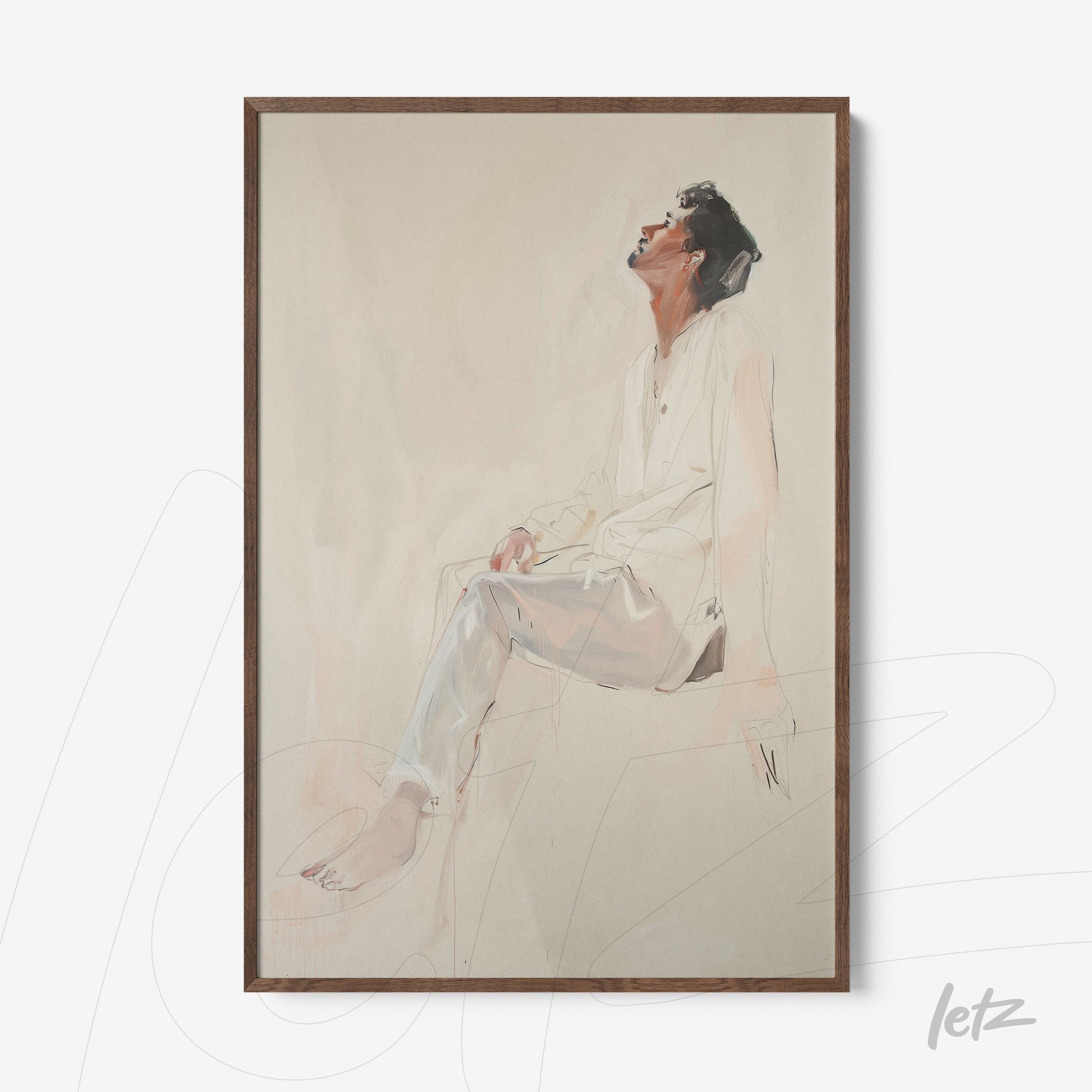 contemporary wall art featuring a masculine portrait in dark wood frame