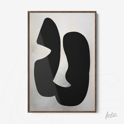 abstract wall art in black on light background framed in dark wood