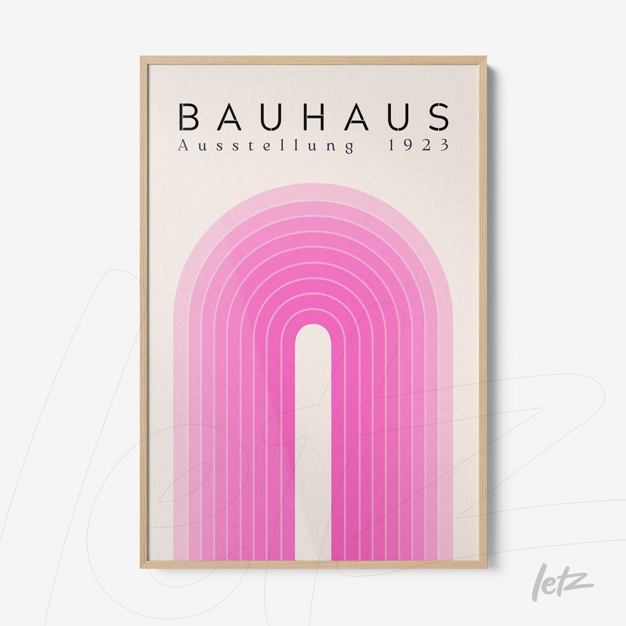 poster print featuring geometric bauhaus design with light wood frame