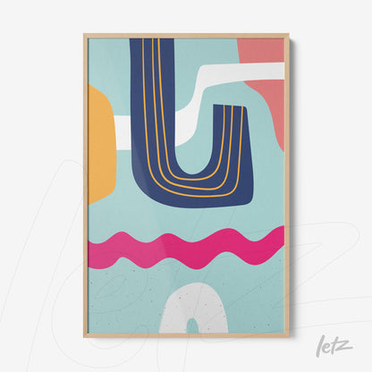 ```json
{
  "alt": "quadro boho moderno com formas orgânicas em tons vibrantes emoldurado com filete de vidro e moldura natural",
  "alt_en": "modern boho wall art with organic shapes in vibrant colors framed with natural wood and glass trim"
}
```