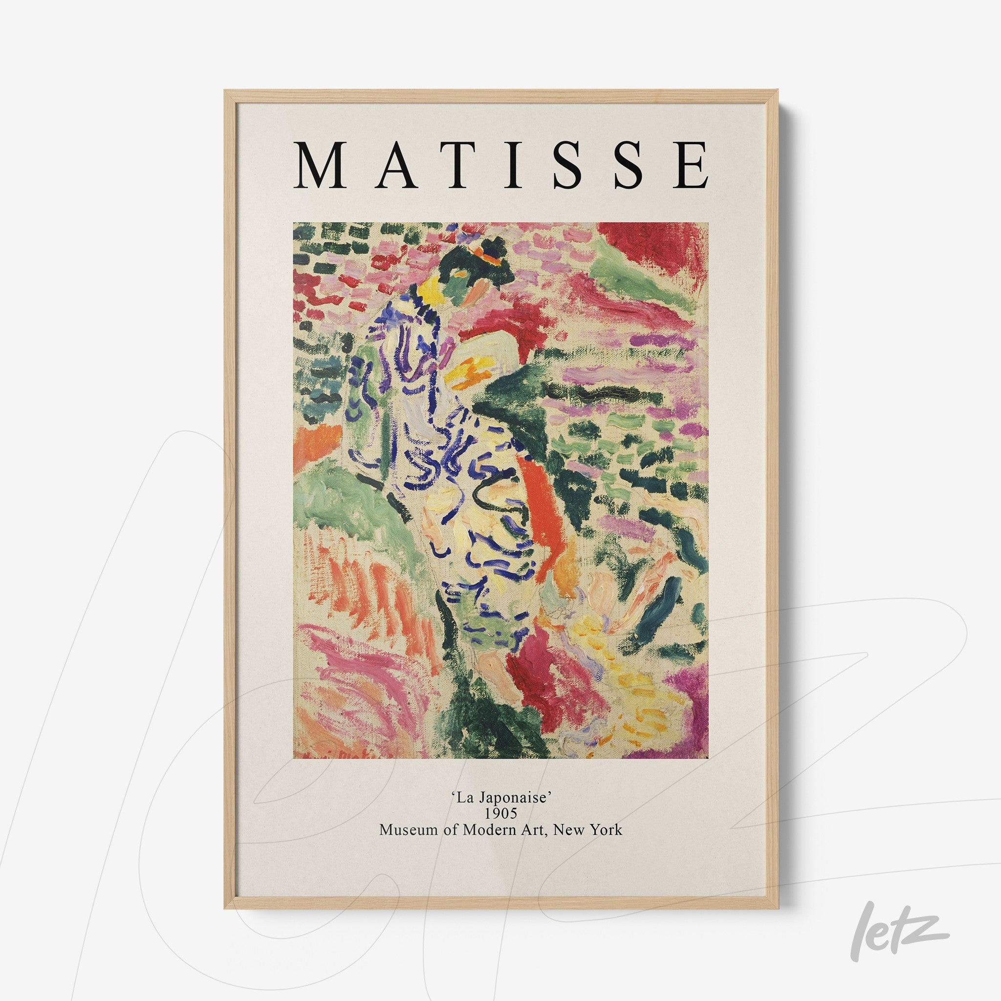 framed modern art print by Matisse titled 'La Japonais' with a light frame
