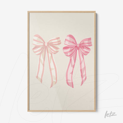 framed artwork featuring pink ribbon illustrations with a light frame