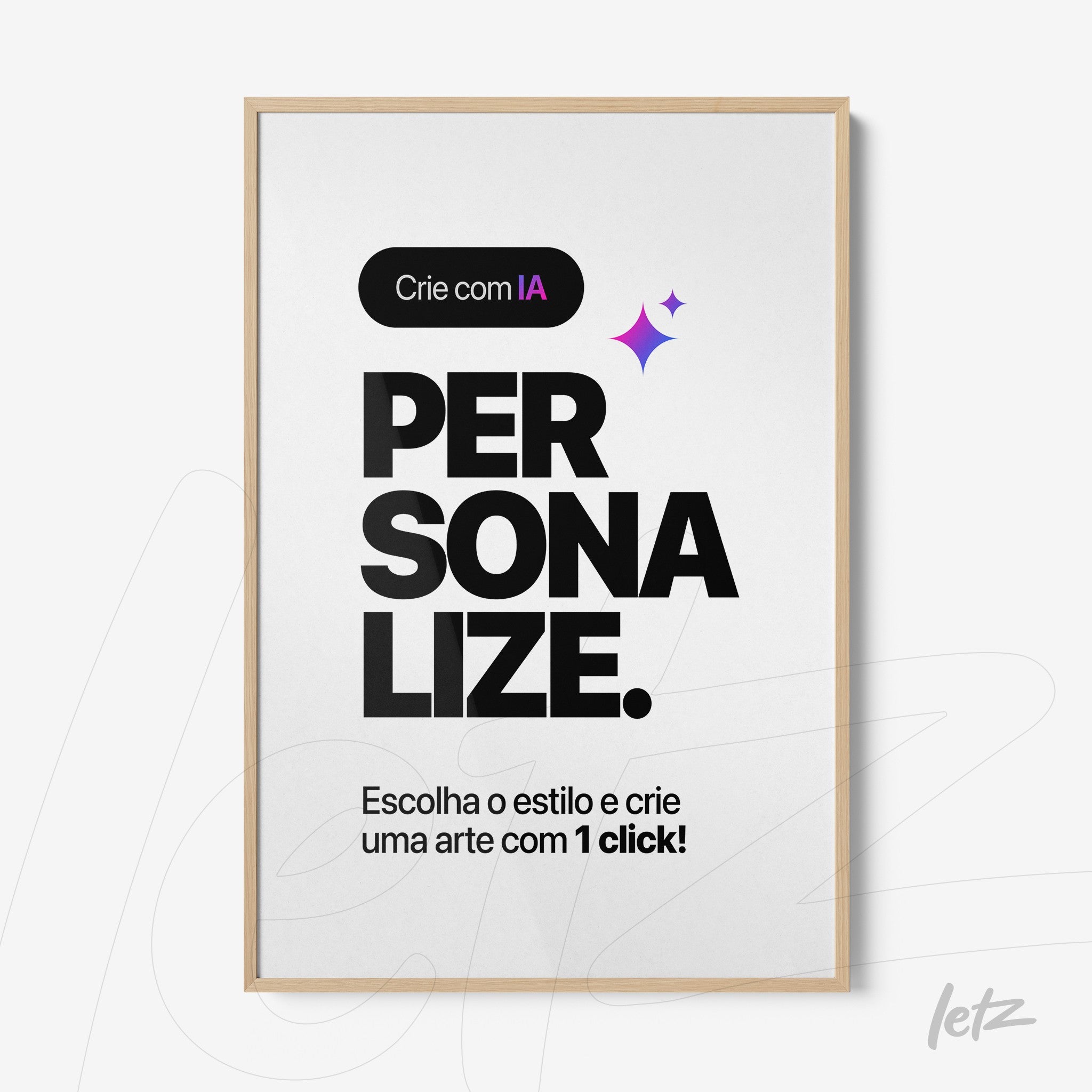 framed wall art featuring bold text highlighting the word personalize on a white background with a light wood frame