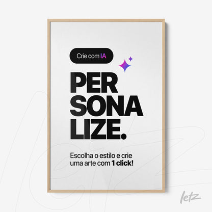 framed wall art featuring bold text highlighting the word personalize on a white background with a light wood frame