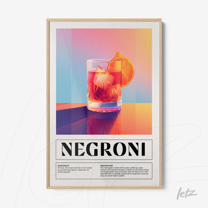 framed wall art featuring negroni cocktail illustration with vibrant background